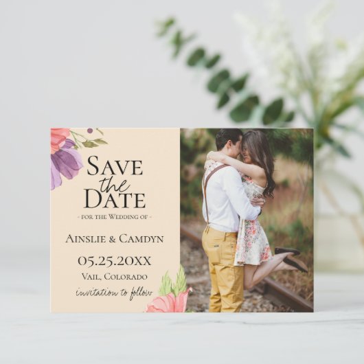 ふわふわの花の写真 セーブ・ザ・デート 案内状 (スタンド正面)