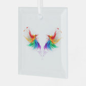 ふわふわの虹色の羽 ガラスオーナメント (正面左)