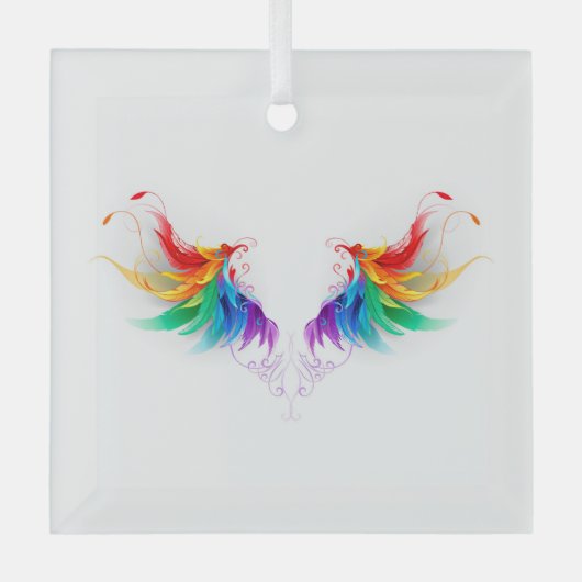 ふわふわの虹色の羽 ガラスオーナメント (正面)