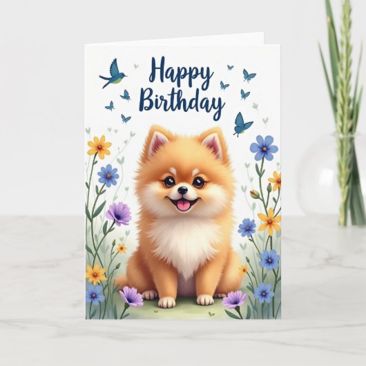 ふわふわの誕生日の子犬カード カード (正面)