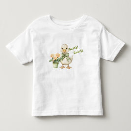 ふわふわの赤ちゃんのアヒル グリーンギンガムチェックの蝶ネクタイ トドラーTシャツ