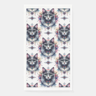 ふわふわの長毛灰色と白いタキシード猫