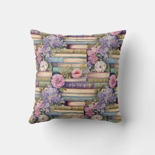 ふわふわの隠れ家 パステル ブックスと花の模様 クッション (裏面)