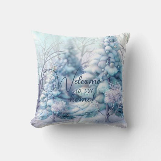 ふわふわの雪に覆われた独自の木を作成 クッション (正面)