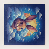 ふわふわの雲に囲まれたイースターのウサギ ジグソーパズル (横)