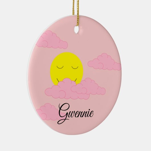 ふわふわの雲の日の出：ぼんやりしたピンク セラミックオーナメント (右)