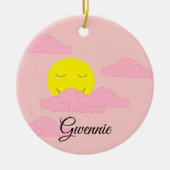 ふわふわの雲の日の出：ぼんやりしたピンク セラミックオーナメント (正面)