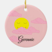 ふわふわの雲の日の出:ぼんやりしたピンク セラミックオーナメント (裏面)