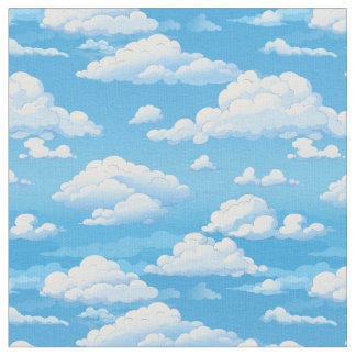 ふわふわの雲の漫画を持つ青空 ファブリック
