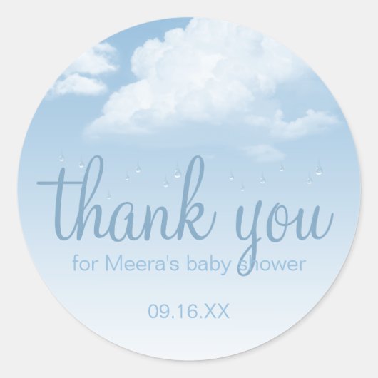 ふわふわの雲の雨粒ありがとう ラウンドシール (正面)