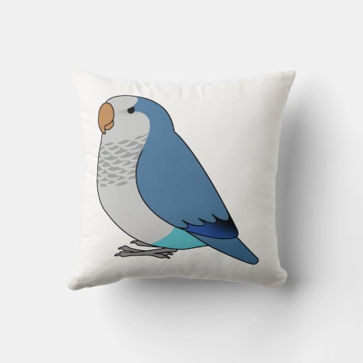 ふわふわの青いクエーカーオウムのスケッチ クッション (裏面)