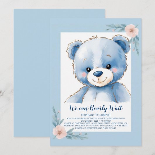 ふわふわの青いクマ 招待状 (正面/裏面)