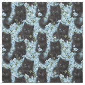 ふわふわの黒い子猫と花シームレスパターン ファブリック (見本)