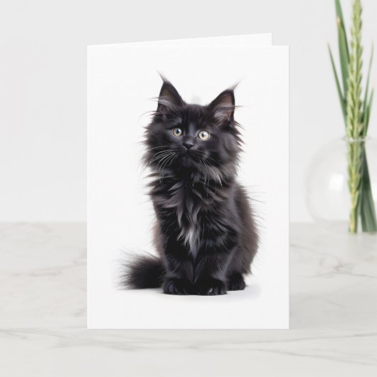 ふわふわの黒い長毛猫のブランクグリーティングカード カード (正面)