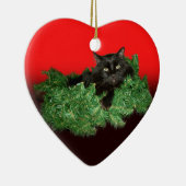 ふわふわの黒猫インクリスマスリース セラミックオーナメント (右)
