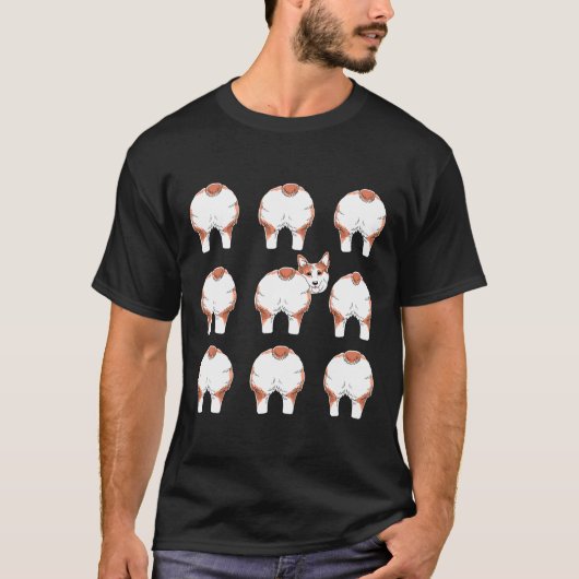 ふわふわウェルシュコーギーのお尻の模様 犬のおしり ペット Tシャツ (正面)