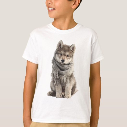 ふわふわオオカミの子供用マフラー Tシャツ (正面)