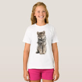 ふわふわオオカミの赤ちゃん キッズ用マフラー Tシャツ (正面フル)