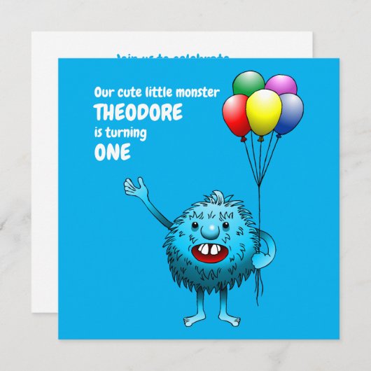 ふわふわカワイモンスター誕生日招待状 招待状 (正面/裏面)