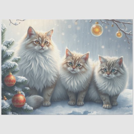 ふわふわクリスマスキャットのティシューペーパー 薄葉紙 (正面)