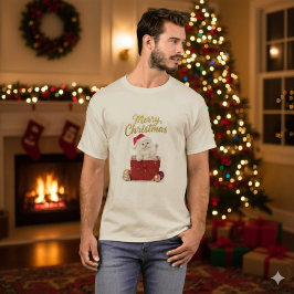 ふわふわクリスマス子猫サンタ帽子Tシャツ Tシャツ
