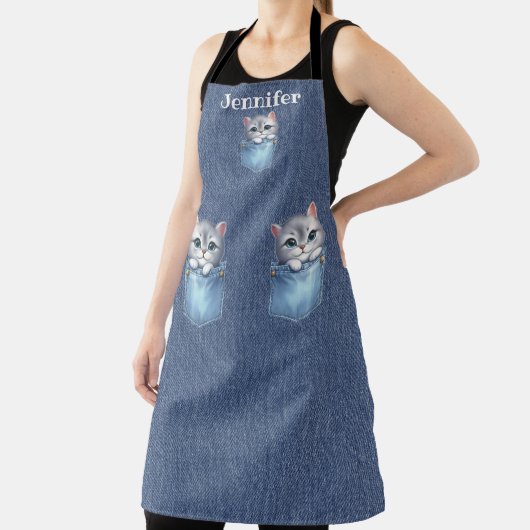 ふわふわグレー猫オールオーバープリントエプロン エプロン (インサイチュ)