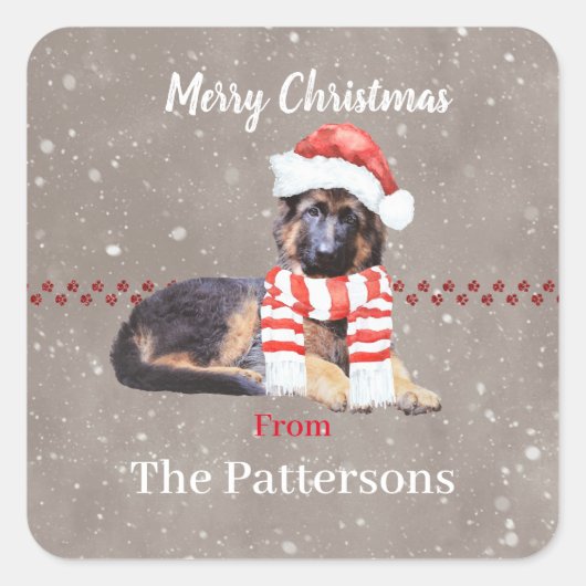 ふわふわドイツの羊飼い子犬かわいい スクエアシール (正面)