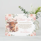 ふわふわハイランドカウピンク赤面フローラベビーシャワー サンキューカード (スタンド正面)