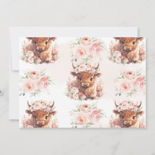 ふわふわハイランドカウピンク赤面フローラベビーシャワー サンキューカード (裏面)