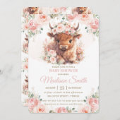 ふわふわハイランドカウピンク赤面フローラベビーシャワー 招待状 (正面/裏面)