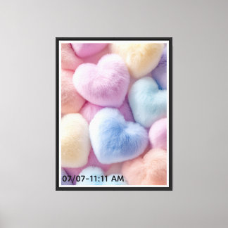 ふわふわハートのウォールアート – 11:11 AM & 07/07 ラッキーデート キャンバスプリント