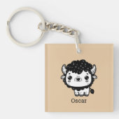 ふわふわバイソン赤ちゃん - かわいい農場の動物アート キーホルダー (正面)