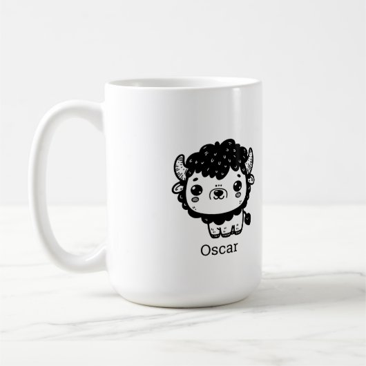 ふわふわバイソン赤ちゃん - かわいい農場の動物アート コーヒーマグカップ (左)