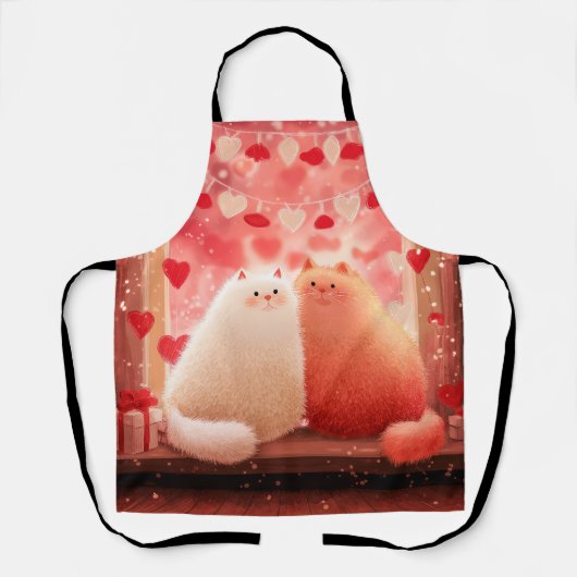 ふわふわバレンタインの猫 エプロン (正面)