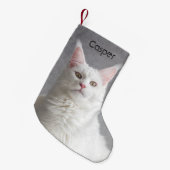 ふわふわパーソナライズされたの白いメーンクーンキャット スモールクリスマスストッキング (正面 (吊り時))
