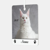 ふわふわパーソナライズされたの白いメーンクーンキャット メタルオーナメント (正面左)