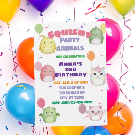 ふわふわパーティーアニマル誕生日招待状 招待状