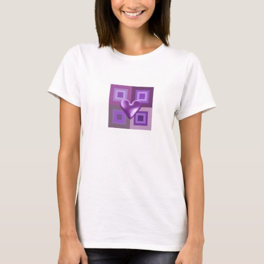 ふわふわパープルハートデザイン Tシャツ (正面)