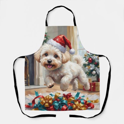 ふわふわビション・フリーゼの犬 楽しいクリスマス エプロン (正面)
