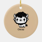 ふわふわビソンベビー-かわいいズファームアニマルアート セラミックオーナメント (裏面)