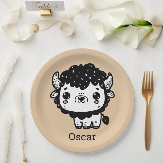 ふわふわビソンベビー-かわいいズファームアニマルアート ペーパープレート (ウェディング)