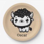 ふわふわビソンベビー-かわいいズファームアニマルアート ペーパープレート (正面)