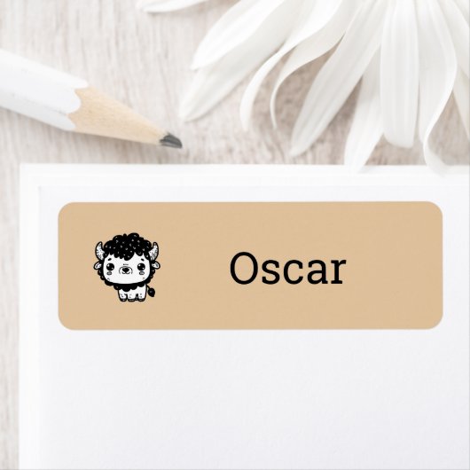 ふわふわビソンベビー-かわいいズファームアニマルアート ラベル (インサイチュ)