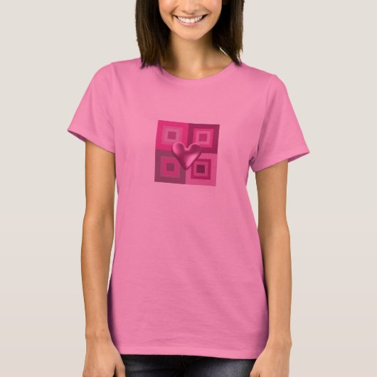 ふわふわピンクハートデザイン Tシャツ (正面)
