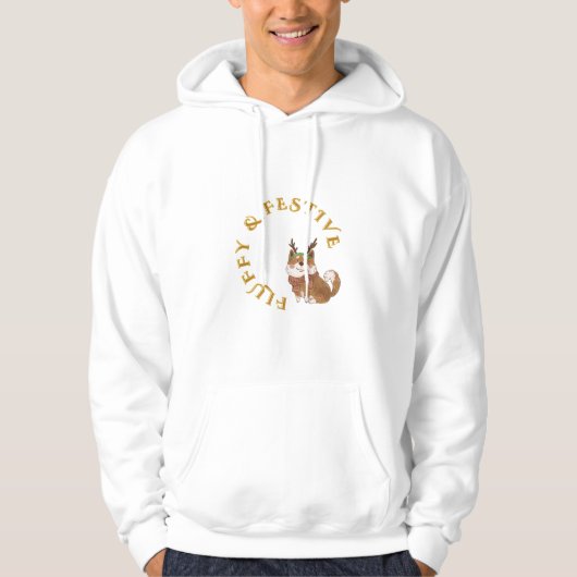 ふわふわフェスティブ – かわいいトナカイの犬Tシャツ パーカ (正面)