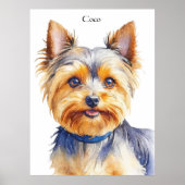 ふわふわヨークシャーテリアの優しい犬の絵 ポスター (正面)