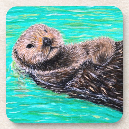 ふわふわラッコ絵画 コースター (正面)