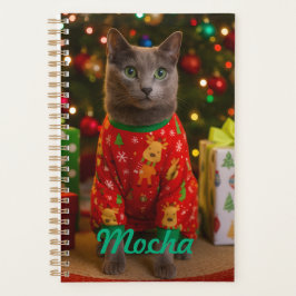 ふわふわロシアンブルーの猫のクリスマスパーソナル プランナー手帳