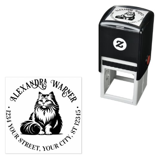 ふわふわロングヘアキャット座#1名住所Ret セルフインキングスタンプ (インサイチュ)