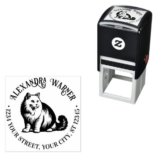 ふわふわロングヘアキャット座#2名住所Ret セルフインキングスタンプ (インサイチュ)